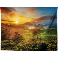 HKM-959955 Black and White Coconut Forest Landscape Tapestry Wall Hanging - Machine Washable Polyester Fiber, Multiple Sizes Available