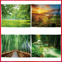 HKM-959955 Black and White Coconut Forest Landscape Tapestry Wall Hanging - Machine Washable Polyester Fiber, Multiple Sizes Available