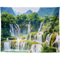 HKM-959955 Black and White Coconut Forest Landscape Tapestry Wall Hanging - Machine Washable Polyester Fiber, Multiple Sizes Available