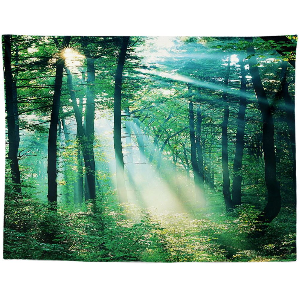 KTX-959955 Black and White Coconut Forest Landscape Tapestry Wall Hanging - Machine Washable Polyester Fiber, Multiple Sizes Available