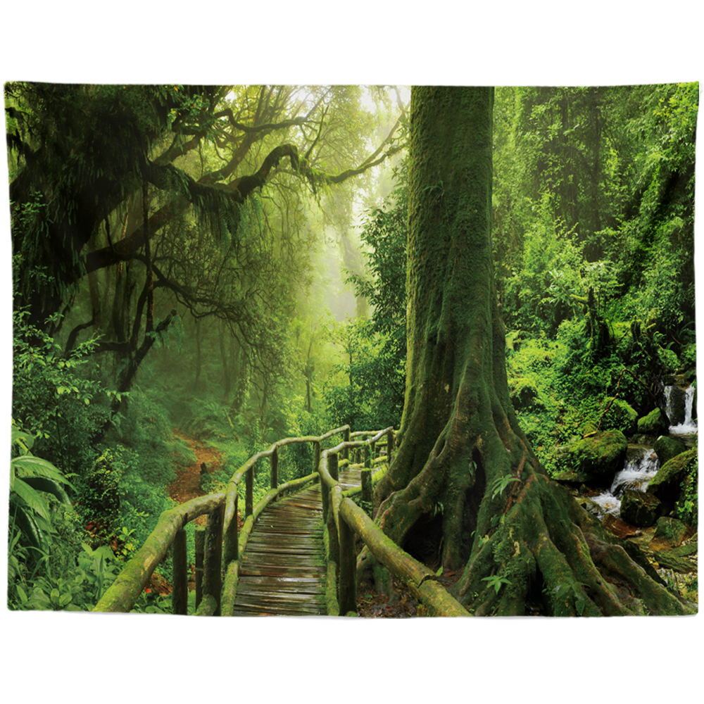 KTX-959955 Black and White Coconut Forest Landscape Tapestry Wall Hanging - Machine Washable Polyester Fiber, Multiple Sizes Available