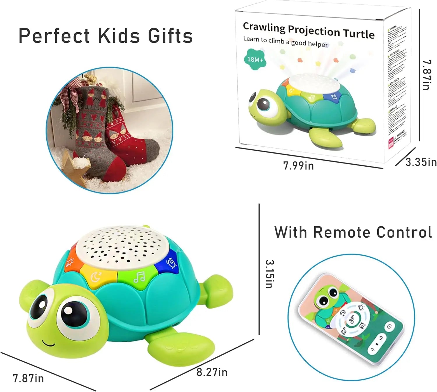 HKM-960083 Musical Projector Turtle Crawling Toy for Infants and Toddlers - 5 Functions Educational Plastic Toy