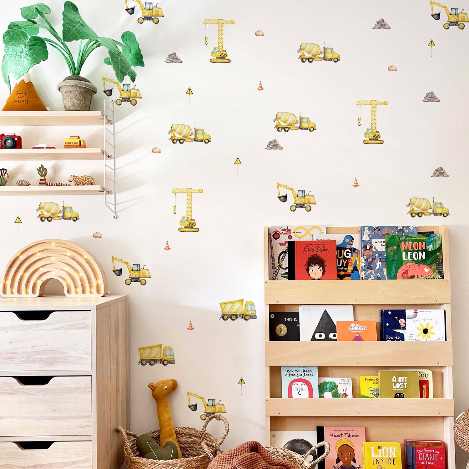 HKM-960211 Self-Adhesive Cartoon Excavator Truck Wall Stickers for Kids' Room - Set of 5 Pieces