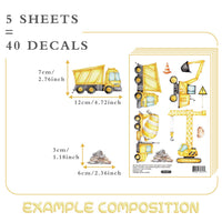HKM-960211 Self-Adhesive Cartoon Excavator Truck Wall Stickers for Kids' Room - Set of 5 Pieces