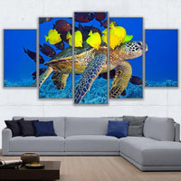 HKM-960275 Elegant Tortoise Landscape Mural Art - Framed or Unframed Canvas Sets (5 Pieces)