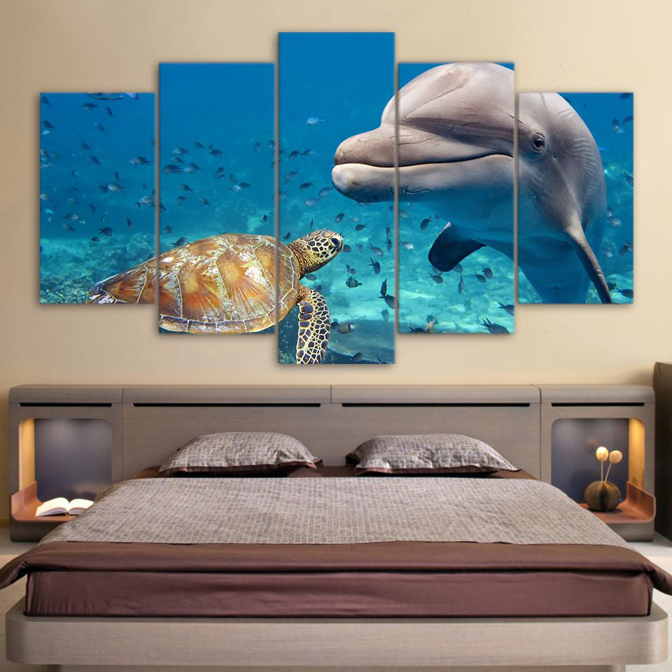 HKM-960275 Elegant Tortoise Landscape Mural Art - Framed or Unframed Canvas Sets (5 Pieces)