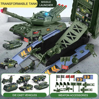 HKM-960531 Alloy Tank Toy Set with Light and Music - 2-in-1 DIY Assembly Parking Lot Vehicle