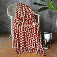 HKM-960595 Knitted Geometric Wool and Cashmere Blanket – Versatile for All Seasons, 120x230 cm