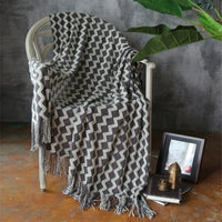 HKM-960595 Knitted Geometric Wool and Cashmere Blanket – Versatile for All Seasons, 120x230 cm