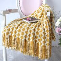 HKM-960595 Knitted Geometric Wool and Cashmere Blanket – Versatile for All Seasons, 120x230 cm