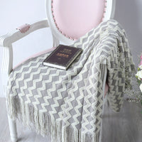 HKM-960595 Knitted Geometric Wool and Cashmere Blanket – Versatile for All Seasons, 120x230 cm