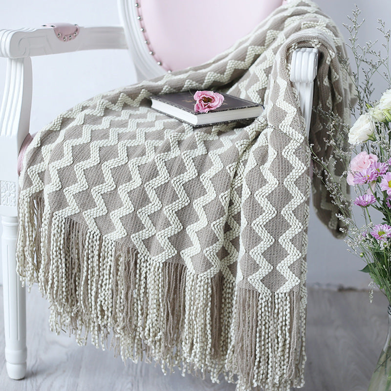 HKM-960595 Knitted Geometric Wool and Cashmere Blanket – Versatile for All Seasons, 120x230 cm