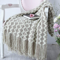 HKM-960595 Knitted Geometric Wool and Cashmere Blanket – Versatile for All Seasons, 120x230 cm