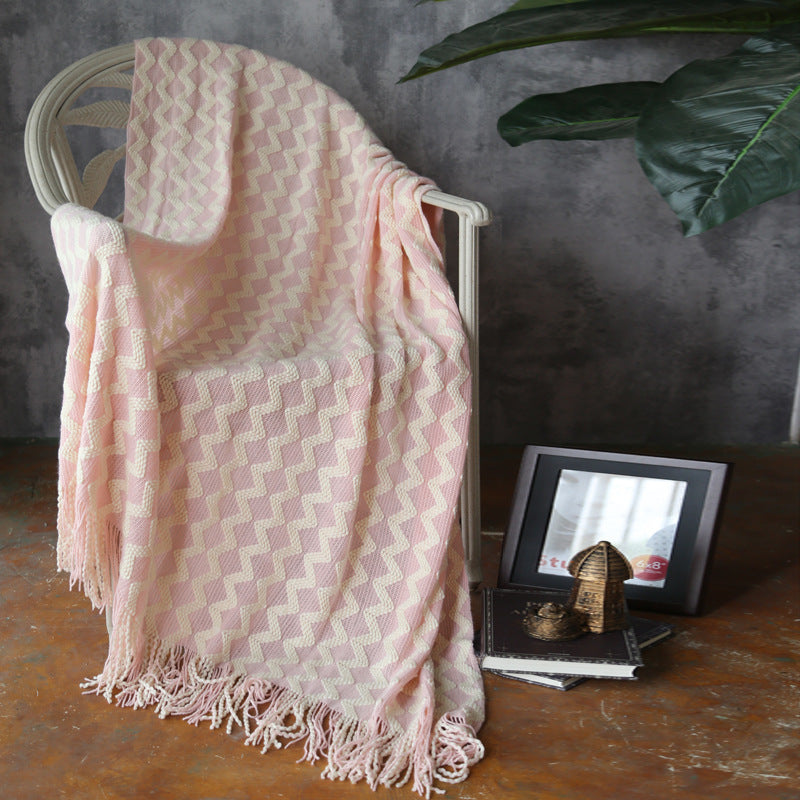 HKM-960595 Knitted Geometric Wool and Cashmere Blanket – Versatile for All Seasons, 120x230 cm