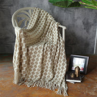 HKM-960595 Knitted Geometric Wool and Cashmere Blanket – Versatile for All Seasons, 120x230 cm