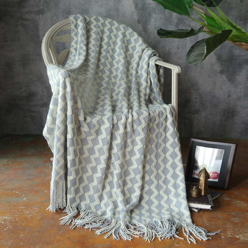 HKM-960595 Knitted Geometric Wool and Cashmere Blanket – Versatile for All Seasons, 120x230 cm