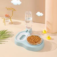 HKM-960787 Double Bowl Automatic Pet Feeder and Waterer for Cats - 360° Rotating Design with Dry and Wet Food Separation