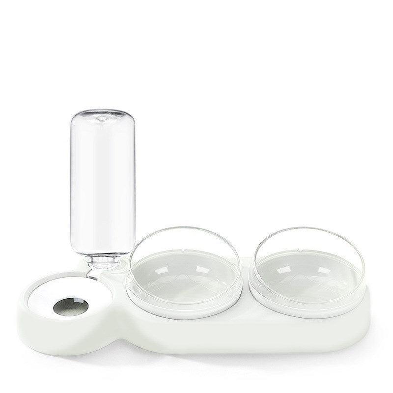 HKM-960787 Double Bowl Automatic Pet Feeder and Waterer for Cats - 360° Rotating Design with Dry and Wet Food Separation
