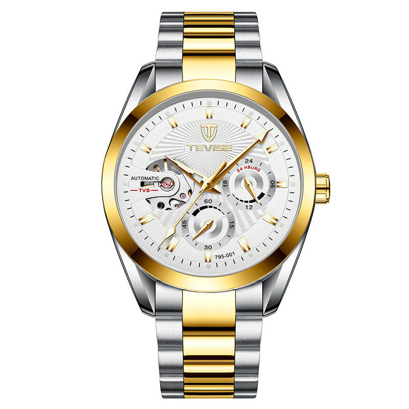 HKM-960787 Fashionable Men's Multifunctional Waterproof Mechanical Watch with Luminous Tourbillon and Dual Date Display