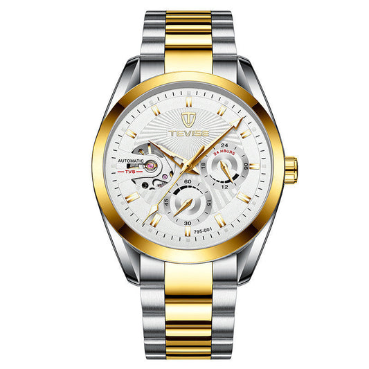 HKM-960787 Fashionable Men's Multifunctional Waterproof Mechanical Watch with Luminous Tourbillon and Dual Date Display
