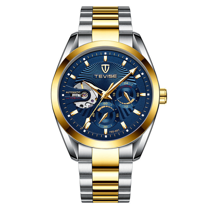 HKM-960787 Fashionable Men's Multifunctional Waterproof Mechanical Watch with Luminous Tourbillon and Dual Date Display