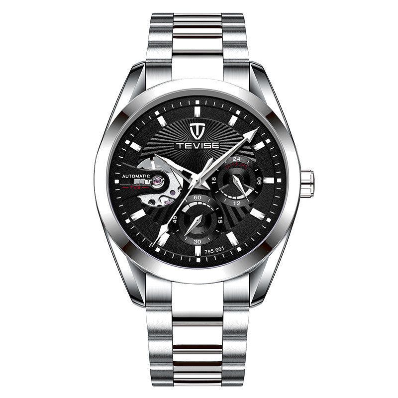 HKM-960787 Fashionable Men's Multifunctional Waterproof Mechanical Watch with Luminous Tourbillon and Dual Date Display