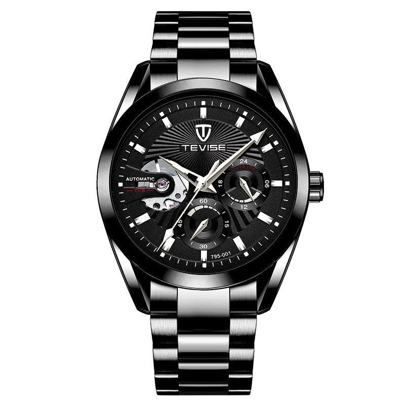 HKM-960787 Fashionable Men's Multifunctional Waterproof Mechanical Watch with Luminous Tourbillon and Dual Date Display