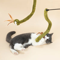 HKM-960915 Snake Funny Cat Stick Pet Toy - Interactive Rubber and PV Velvet Play Tool for Cats