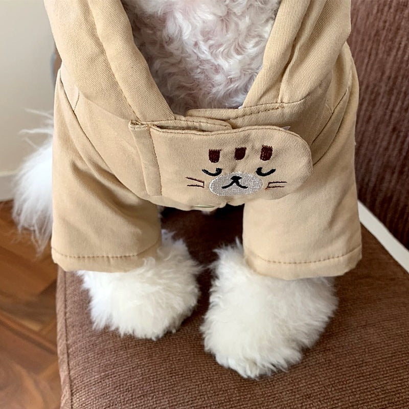 HKM-961235 Cozy Beige and Blue Pet Coat for Small Dogs and Cats - XS to XL Sizes Available
