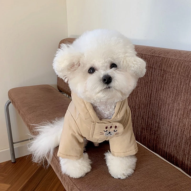 HKM-961235 Cozy Beige and Blue Pet Coat for Small Dogs and Cats - XS to XL Sizes Available