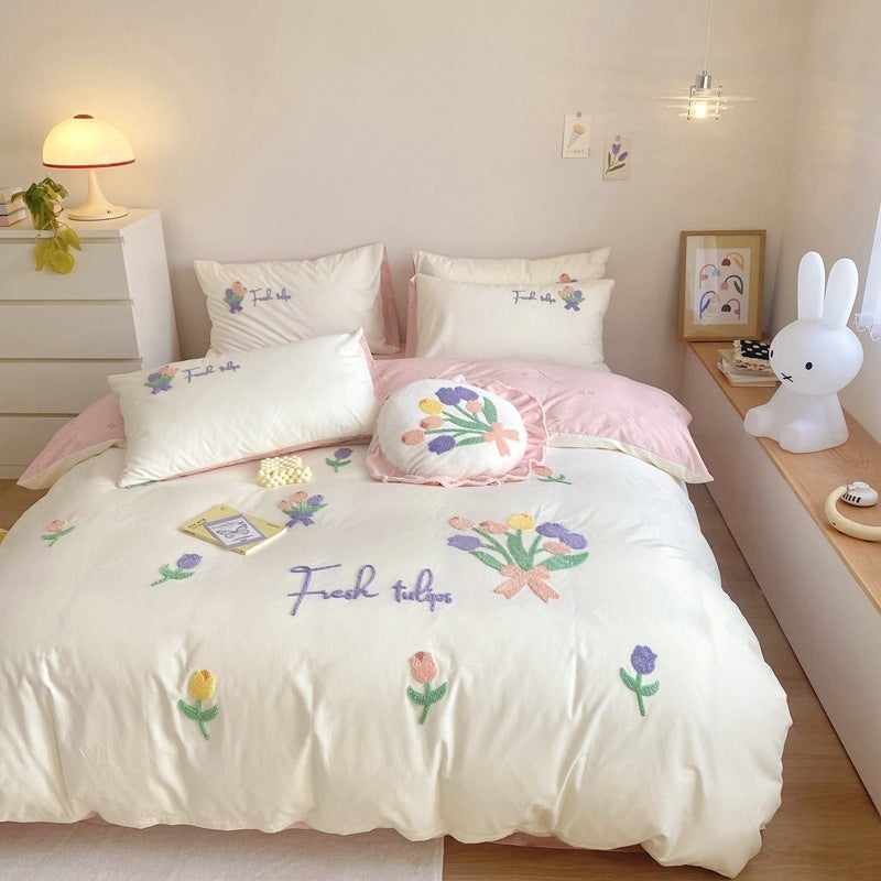 HKM-961427 Cartoon Anime Cotton 4-Piece Bedding Set for Kids - Duvet Cover, Bed Sheet, Pillowcase