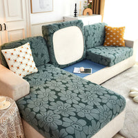 HKM-961491 High Elastic Knitted Jacquard Sofa Cushion Cover Waterproof Big Leaf Design