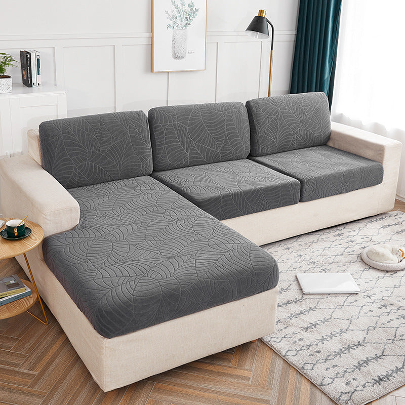 HKM-961491 High Elastic Knitted Jacquard Sofa Cushion Cover Waterproof Big Leaf Design