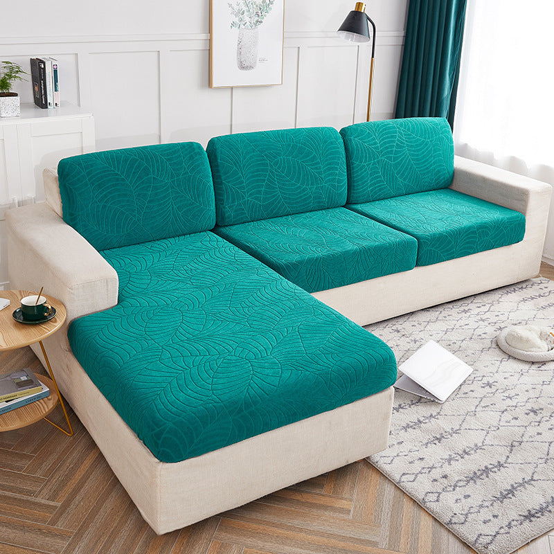 HKM-961491 High Elastic Knitted Jacquard Sofa Cushion Cover Waterproof Big Leaf Design