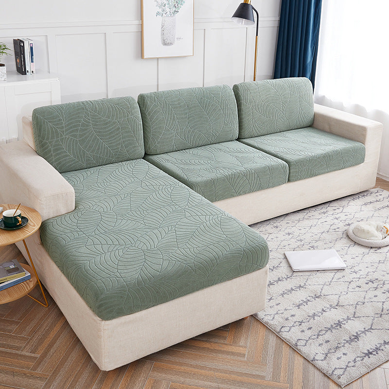 HKM-961491 High Elastic Knitted Jacquard Sofa Cushion Cover Waterproof Big Leaf Design