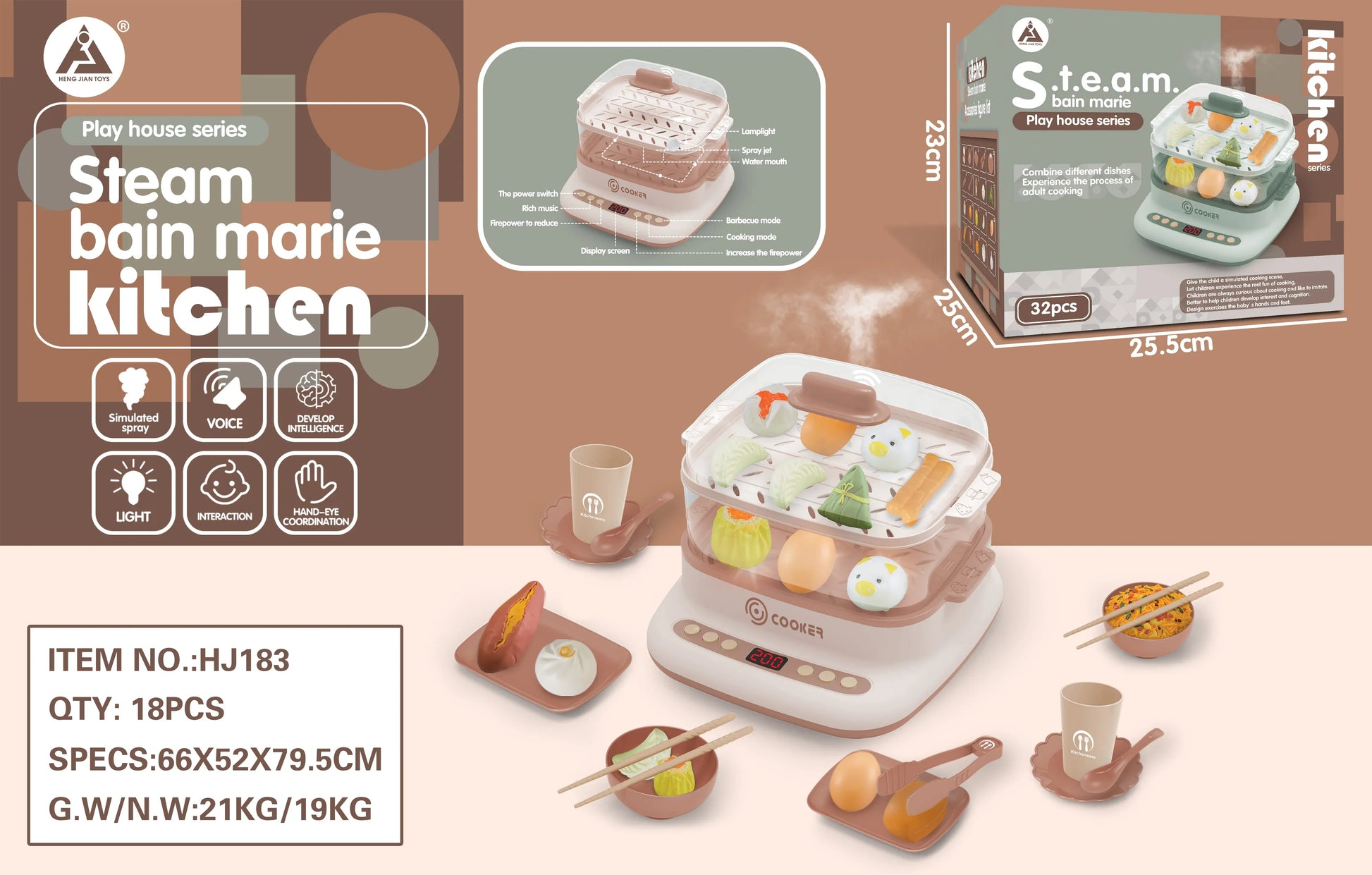 HKM-961683 Electric Simulation Cooking Spray Steamer Set - Kitchen Pretend Play Toy for Kids 2-4 Years