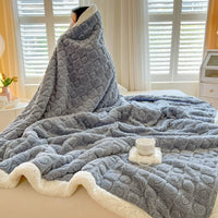 HKM-961747 Double Layer Berber Fleece Blanket - Heart-Shaped Cozy Cover, Available in Various Sizes and Colors