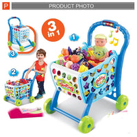 HKM-962259 Kids Shopping Cart Playset with Electronic Toy Cash Register - Supermarket Trolley for Pretend Play