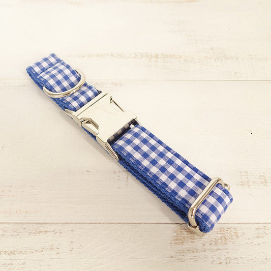 HKM-962451 Blue Plaid Dog Collar Made of Durable Polyester Fiber