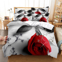 HKM-962899 Rose Floral Polyester Duvet Cover Set with Pillowcases - Multiple Sizes Available