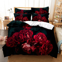 HKM-962899 Rose Floral Polyester Duvet Cover Set with Pillowcases - Multiple Sizes Available