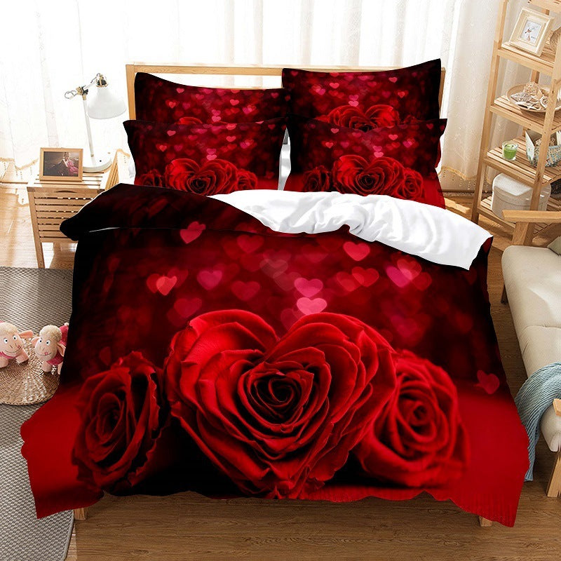 HKM-962899 Rose Floral Polyester Duvet Cover Set with Pillowcases - Multiple Sizes Available