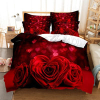 HKM-962899 Rose Floral Polyester Duvet Cover Set with Pillowcases - Multiple Sizes Available