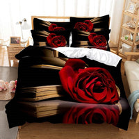 HKM-962899 Rose Floral Polyester Duvet Cover Set with Pillowcases - Multiple Sizes Available
