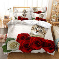 HKM-962899 Rose Floral Polyester Duvet Cover Set with Pillowcases - Multiple Sizes Available