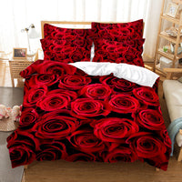 HKM-962899 Rose Floral Polyester Duvet Cover Set with Pillowcases - Multiple Sizes Available