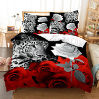HKM-962899 Rose Floral Polyester Duvet Cover Set with Pillowcases - Multiple Sizes Available