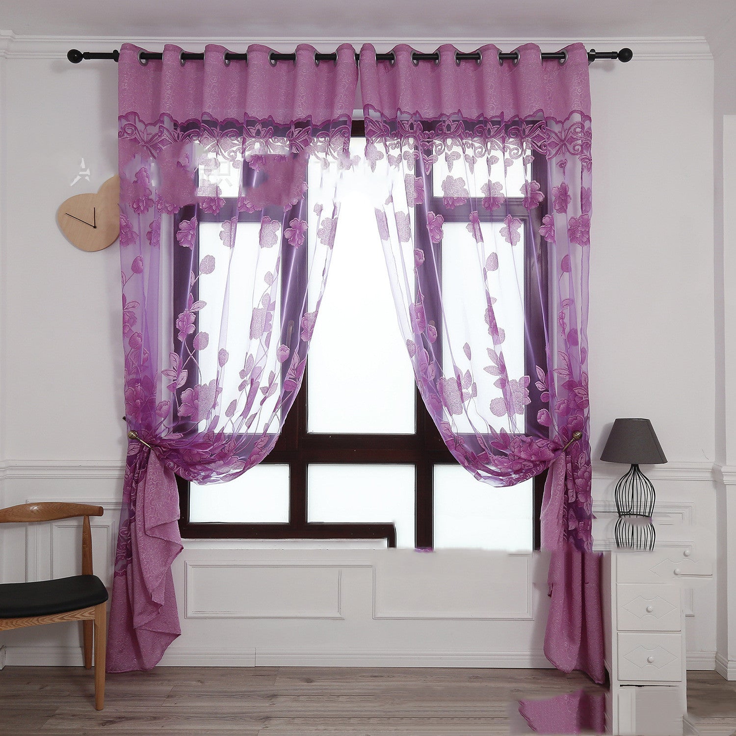 HKM-963283 Elegant Jacquard Burnt-Out Peony Window Curtain - Cotton & Polyester Blend, Light-Filtering Design