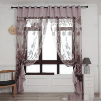 HKM-963283 Elegant Jacquard Burnt-Out Peony Window Curtain - Cotton & Polyester Blend, Light-Filtering Design
