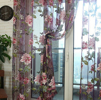 HKM-963283 Elegant Jacquard Burnt-Out Peony Window Curtain - Cotton & Polyester Blend, Light-Filtering Design